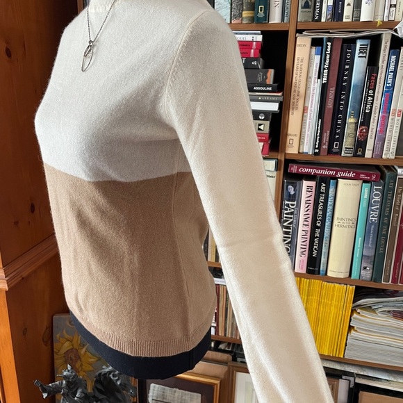 Garnet Hill Mongolian Cashmere Turtleneck Sweater in Ivory & Camel Size XS (2-4) - Picture 4 of 14